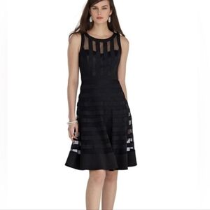WHBM  Sleeveless Banded Cocktail Dress Fit And Flare Polka Dot Mesh Stripe Sz 6
